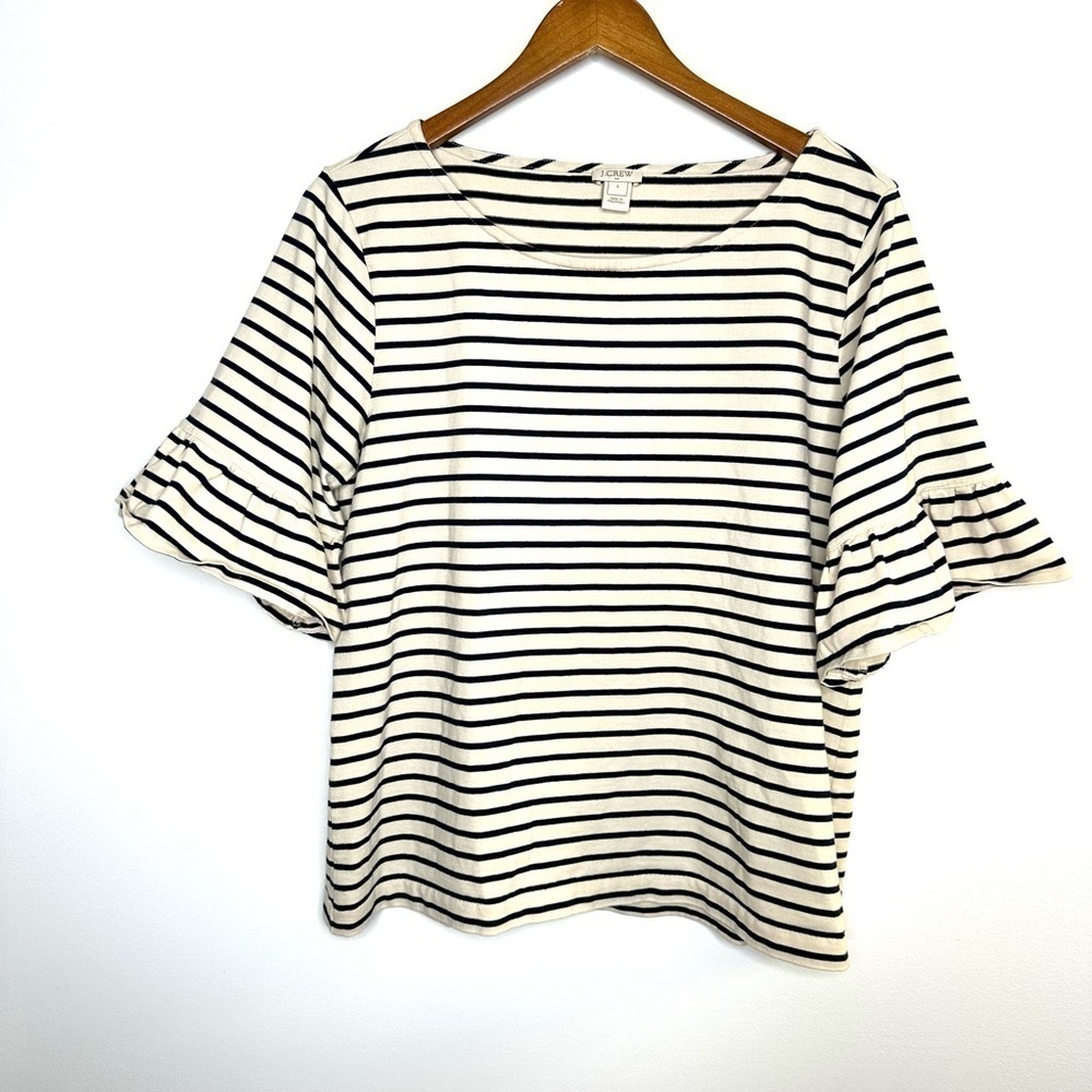 J Crew Striped Ruffle Sleeve Tee
